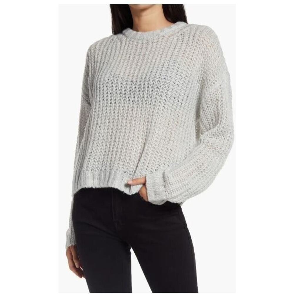 Socialite Women's Loose Open-Stitch Crewneck Pullover in Grey XLarge MSRP $60